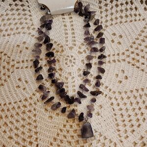 Mix It Amethyst Chip Beads And Pendant Purple Stone 8.5" Double Strand NWT